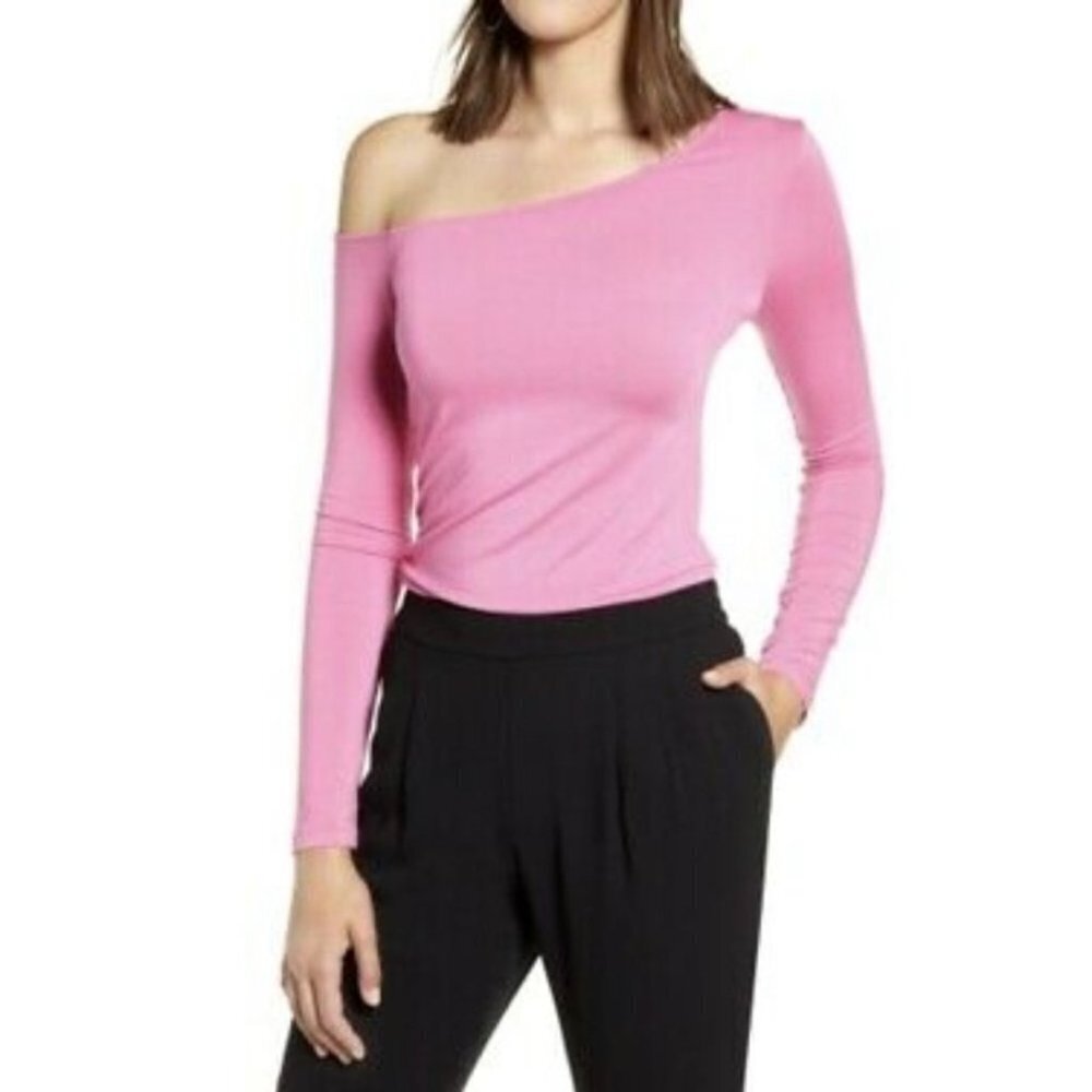 Halogen Pink One-Shoulder Womens Long Sleeve Top Sz 1